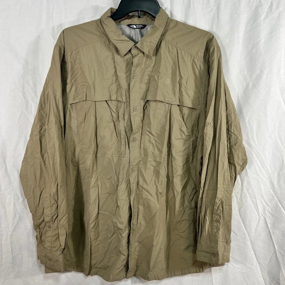 The North Face Shirt Mens 2XL Tan‎ Long Sleeve Button Up Hiking Outdoor Vented
